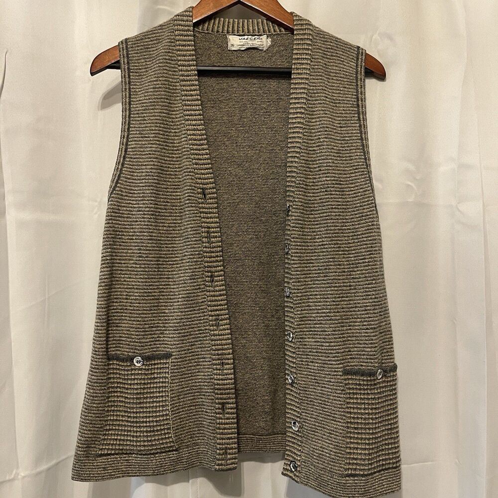 VTG Jaeger London Vest Sweater 36 Camel Hair Cashmere Lambswool Grandpa Core
